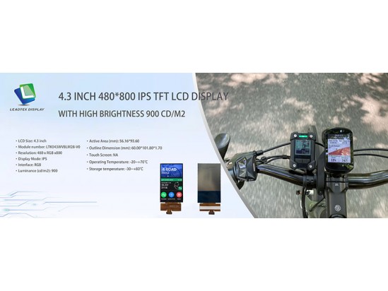 4.3 Inch 480*800 IPS TFT LCD display with High Brightness 900 cd/m2