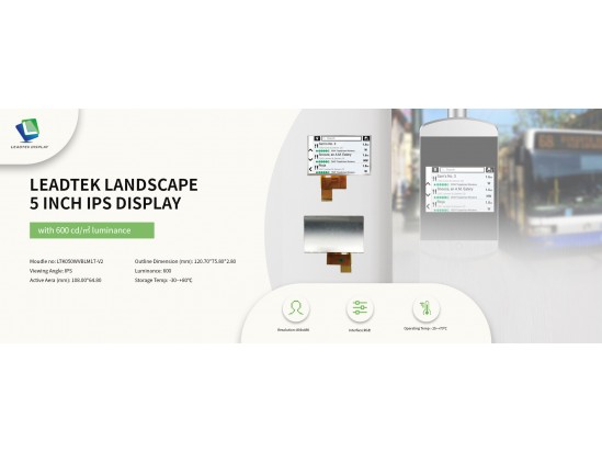 Leadtek Landscape 5 inch IPS Display with 600 cd/㎡ luminance